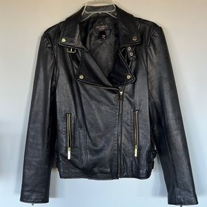 Black leather jacket with gold accents Med